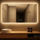 Espelho LED Para Banheiro Touch 3 Cores de Luz Com Desembaçador e Display Digital 80x60 cm Bivolt 110V 220V
