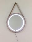 Espelho Led Redondo Com Alça de Couro Adnet Rose 45cm - FAP