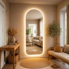 Espelho Lopazzi Com Led Grande Oval com Base Reta 150x40 Corpo Inteiro 3 tons de led