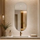 Espelho Lopazzi Oval 70x50cm Lapidado Parede Suporte Flutuante Sala De Jantar Lavabo