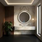 Espelho Lopazzi Redondo Bivolt com Led Jateado 3tons 80x80 Lapidado p/ Lavabo, Penteadeira,Sala Hall
