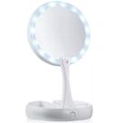 Espelho Maquiagem Dupla Face Luz Led Dobr Gira Aumento 10x