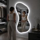 Espelho Orgânico Grande 100x50 com LED Frio Parede Decorativo Sala Quarto Banheiro
