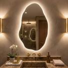 Espelho Orgânico OG04 com LED 70x50 90x60 115x60 Luz Quente e Fria Borda Lapidada Botão Touch