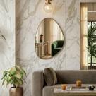 Espelho Orgânico Pinterest 80x60 Polido Moderno Decorativo Com Suporte Parede Banheiro Quarto Sala