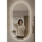 Espelho Oval 40x80cm Jateado Com Led 3 Cores Moderno Luxo