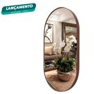 Espelho Oval 76x43cm banheiro Moderno Moldura Couro