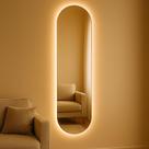 Espelho Oval com LED 150x40cm para Banheiro Quarto Sala Luz Quente e Fria Instalação Fácil Design Moderno