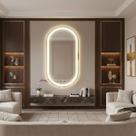 Espelho Oval Corpo Inteiro Jateado 60x80cm Iluminado Com 3 Cores Led Lapidado E Botão Touch Screen Dimerizável