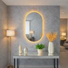 Espelho Oval decorativo parede LED Luz Quente - A 90 x L 50