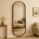 Espelho Oval Grande Corpo Inteiro 150x50cm Com Moldura Alumínio Para Quarto Sala Decorativo