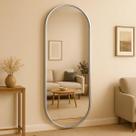 Espelho Oval Grande Corpo Inteiro 150x50cm Com Moldura Alumínio Para Quarto Sala Decorativo
