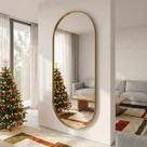 Espelho Oval Grande Corpo Inteiro 170X70cm Com Moldura Alumínio Para Quarto Sala Decorativo