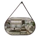 Espelho Oval Lavabo com Alça Horizontal Couro 76x43 Espelho Oval Lavabo com Alça Horizontal Couro 76x43