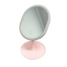 Espelho Para Maquiagem de Mesa Oval Com Luz Led Touch Recarregavel Rosa