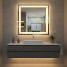 Espelho Quadrado 70 cm Jateado 3 Cores Led Decorativo Touch