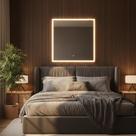 Espelho Quadrado 70x70cm com LED Indireto Touch Screen Branco Neutro