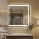 Espelho Quadrado 70x70cm LED Jateado Touch Screen Bivolt Branco Frio