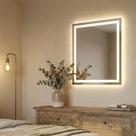 Espelho Quadrado 70x70cm LED Jateado Touch Screen Bivolt Branco Neutro