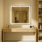 Espelho Quadrado 80x80 com Led 3 Cores Jateado com Touch
