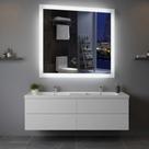 Espelho Quadrado 80x80cm LED Borda Infinita Jateado Touch Branco Frio