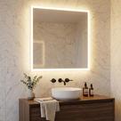 Espelho Quadrado 80x80cm LED Borda Infinita Jateado Touch Branco Neutro