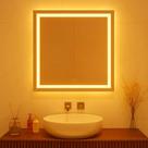 Espelho Quadrado 80x80cm LED Jateado Touch Screen Bivolt Branco Quente