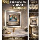 Espelho Quadrado com LED Jateado Touch 70X70 PREMIUM 3 Cores - Uso Bilvot