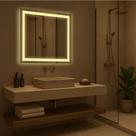 Espelho Quadrado LED Jateado Luxo Decorativo Sala, Quarto e Hall