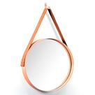 Espelho Redondo 35 Cm Decorativo Adnet Cobre Escandinavo Com Alça de Couro A06 - D'Rossi