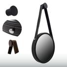 Espelho Redondo 40CM Adnet Decorativo em Alumínio Preto Com Alça Preta + Suporte