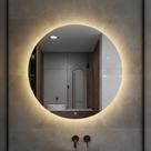 Espelho Redondo 50x50cm com LED Indireto Lapidado Branco Quente