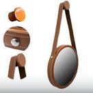 Espelho Redondo 60CM Adnet Decorativo em Alumínio Cobre Com Alça Caramelo + Suporte