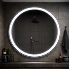 Espelho Redondo 80x80cm Jateado com LED Touch Branco Frio