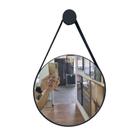 Espelho redondo adnet 70cm moldura e alça couro preto com suporte lyo