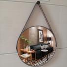 Espelho Redondo Adnet Moderno Luxo Lavabo Quarto Sala Banheiro Alça em Couro 40cm com Pino Suporte