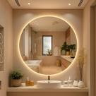 Espelho Redondo com LED Touch 3 Cores 50cm 60cm 80cm Lapidado Parede Banheiro Quarto Espelho Redondo com LED Touch 3 Cores 50cm 60cm 80cm Lapidado Parede Banheiro Quarto