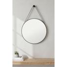 Espelho Redondo Couro 60cm C/ Alça Suspensa Artesanal