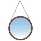 Espelho Redondo Decorativo Melk 65cm Com Tira de Couro Madeira Maciça Rustic Brown G54 - Gran Belo