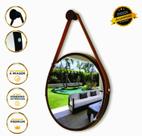 Espelho Redondo Decorativo Suspenso Com Alça 20cm + Suporte Marrom Alça Caramelo