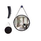 Espelho Redondo Decorativo Suspenso Com Alça 20cm + Suporte Preto Alça Preta