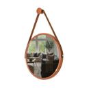 Espelho Redondo Decorativo Suspenso Com Alça 30cm + Suporte Cobre Alça Caramelo