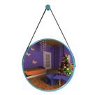 Espelho Redondo Decorativo Suspenso Com Alça 40cm Azul Alça Preta