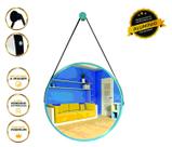 Espelho Redondo Decorativo Suspenso Com Alça 50cm + Suporte Azul Alça Preta Espelho Redondo Decorativo Suspenso Com Alça 50cm + Suporte Azul Alça Preta