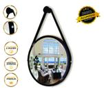 Espelho Redondo Decorativo Suspenso Com Alça 50cm + Suporte Preto Alça Preta