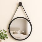 Espelho Redondo Decorativo Suspenso Com Alça 50cm + Suporte Preto Alça Preta Espelho Redondo Decorativo Suspenso Com Alça 50cm + Suporte Preto Alça Preta