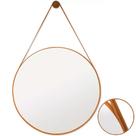 Espelho Redondo Decorativo Suspenso Com Alça Couro 60cm + Suporte