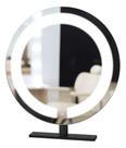 Espelho Redondo Simples C/ Iluminação E Suporte Bancada 40cm Moldura Preto