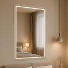 Espelho Retangular 70x50cm Jateado com LED Lapidado Branco Neutro