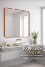 Espelho Retangular Canto Arredondado 80x90cm Moldura Em Couro Caramelo Lyo
